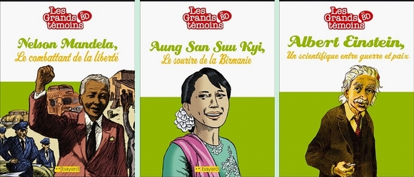 Les couvertures des BD Nelson Mandela, Aung San Suu Kyi et Albert Einstein
