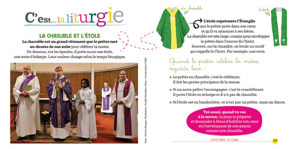 Double page de Prions en Eglise Junior, présentation et sens d’un objet liturgique