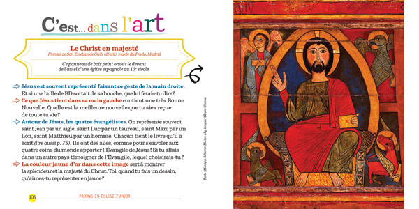 Double page de Prions en Eglise Junior, pour décrypter une œuvre d’art représentant une scène biblique
