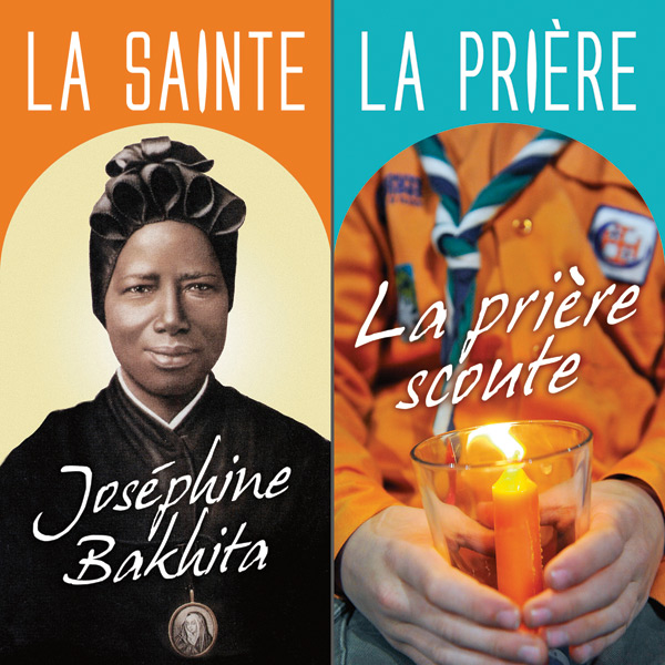 Double page de Prions en Eglise Junior, deux signets à détacher et collectionner : le Saint et la prière.